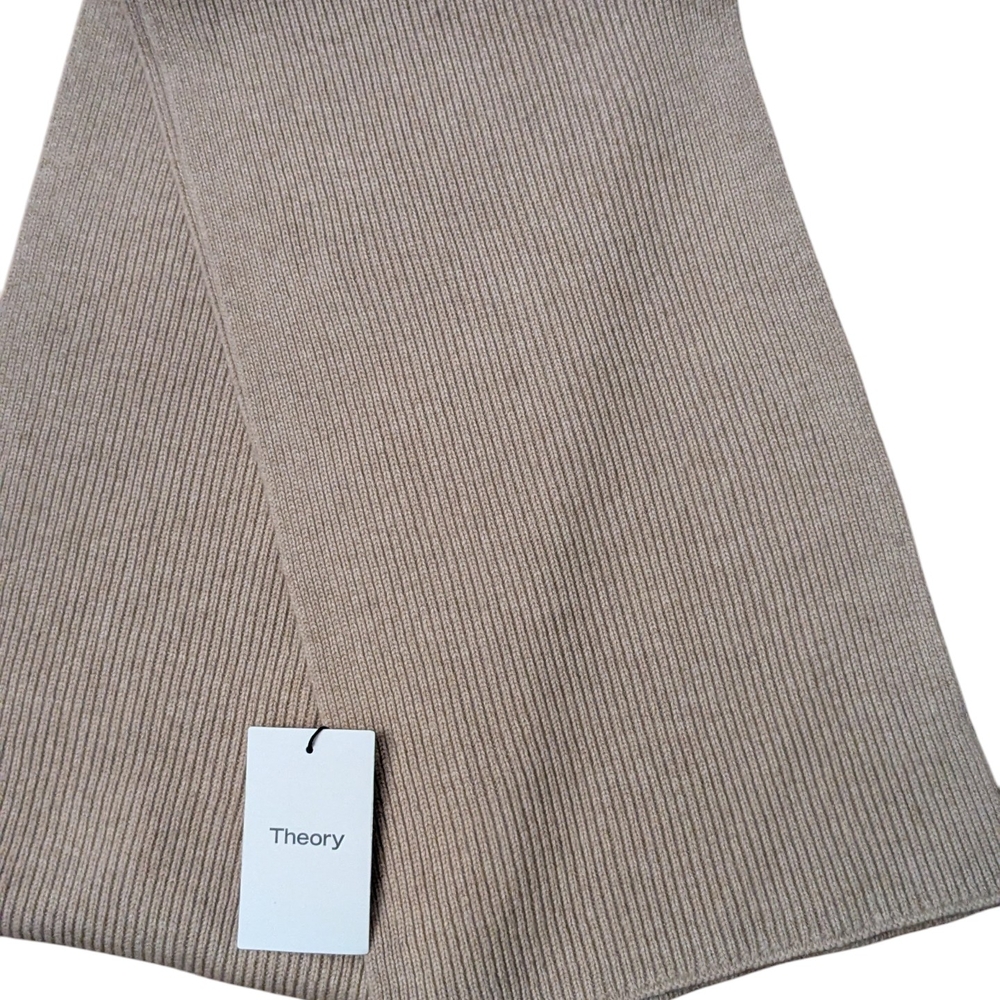 Theory Cashmere Beige Ribbed Knit Scarf